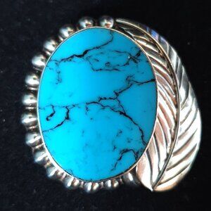 Vintage TC-25 Taxco Mexico Sterling Genuine Turquoise Statement Pendant & Brooch